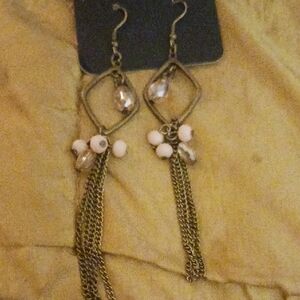 Elegant Gold and White Dangle Earrings